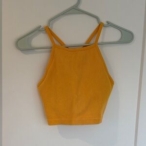 Yellow Athletic Ribbed Halter Top - Built in Bra